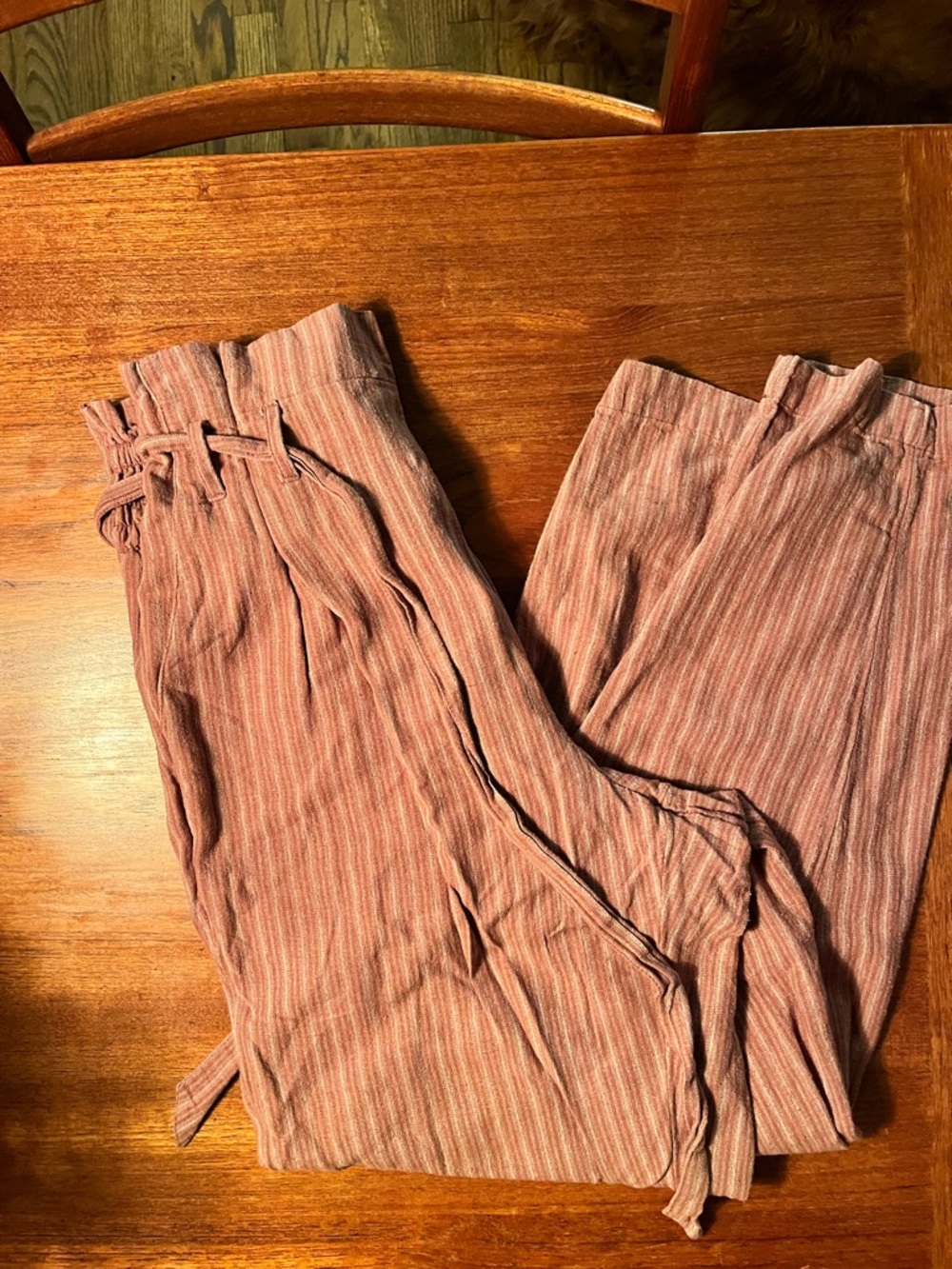 American Eagle Outfitters Striped Mauve-Pink High-Rise Trousers